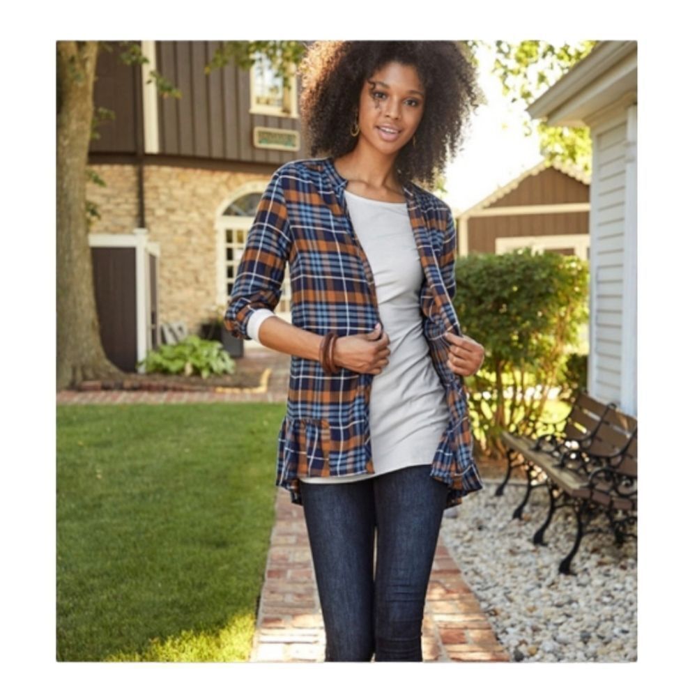 Matilda Jane Oversized General Store Plaid Flannel Button Down Tunic Sz‎ S